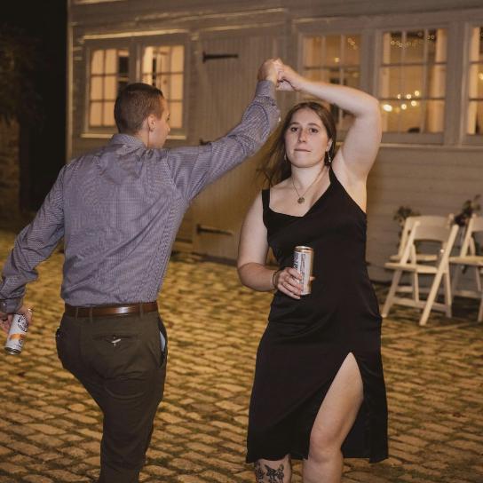 Katie and Hannah dancing together at Josh and Siobhan’s wedding