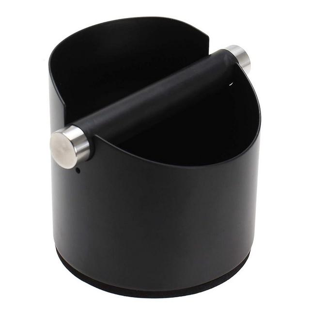 DIBTSA Espresso Knock Box, Stainless Steel Coffee Grounds Knock Box, With Removable Knock Bar and Non-Slip Rubber Base (Black)