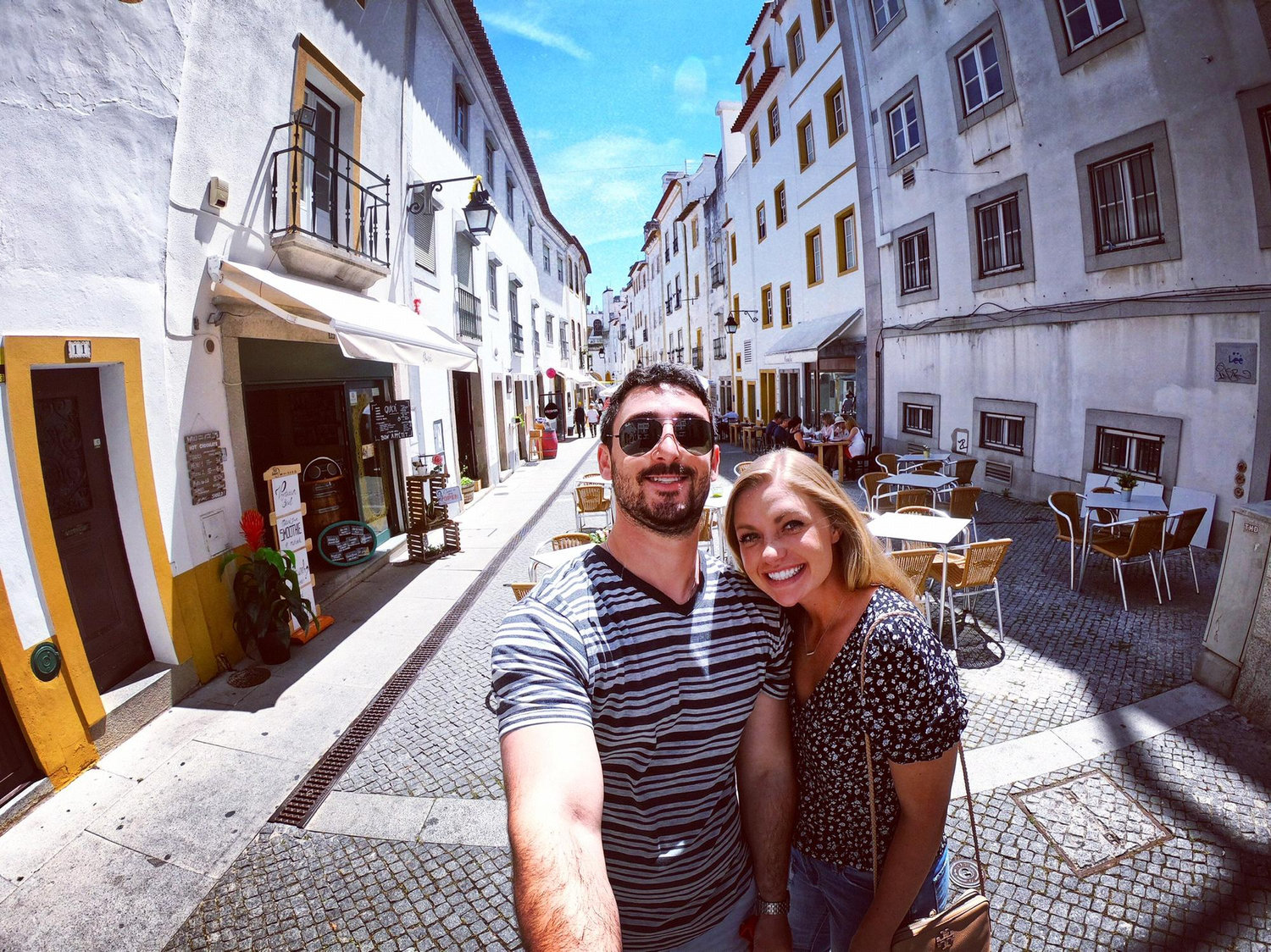 Walking the streets in Evora, Portugal