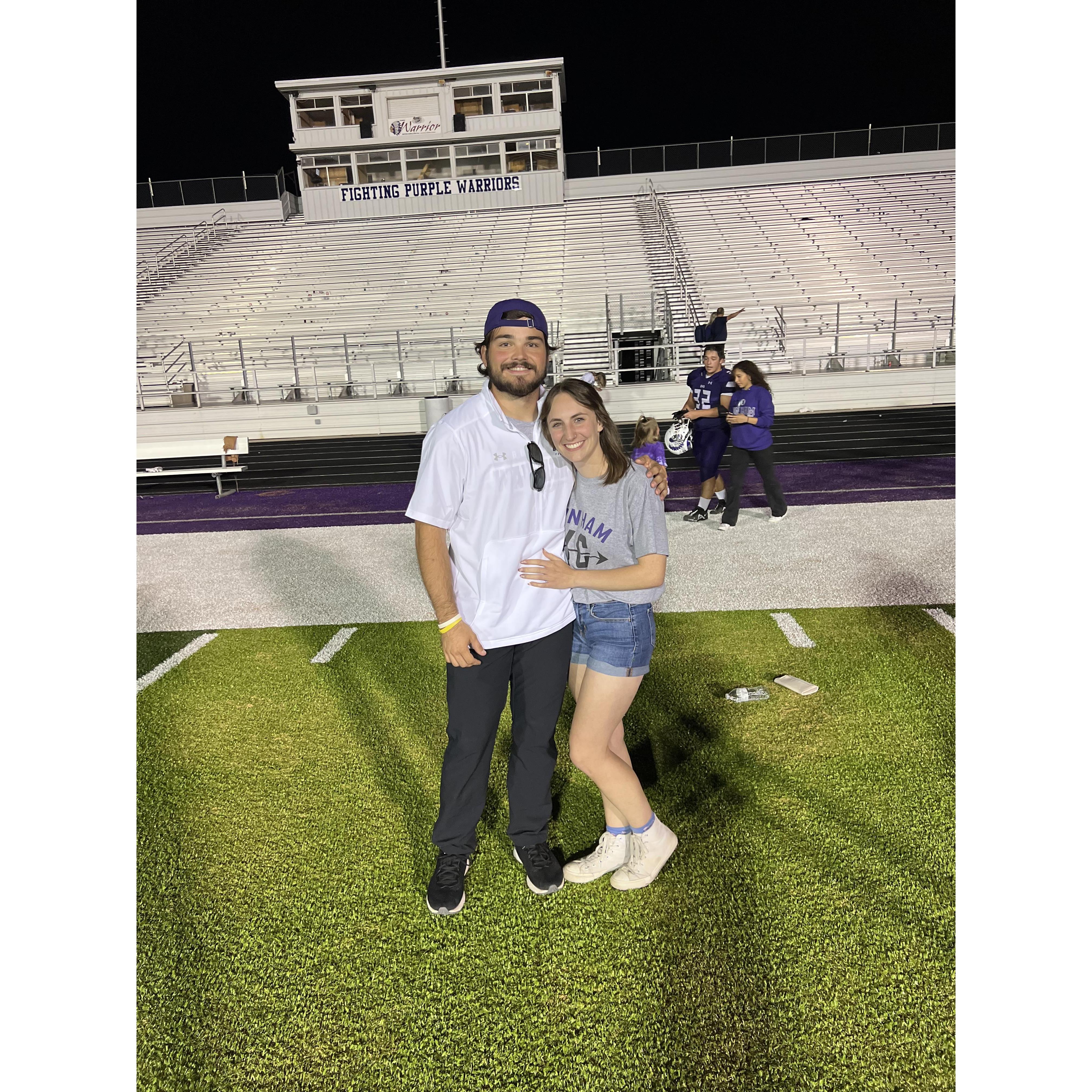 This is the first picture Rayen and Hayden have as a couple! Hayden had just gotten done with coaching a high school football game!