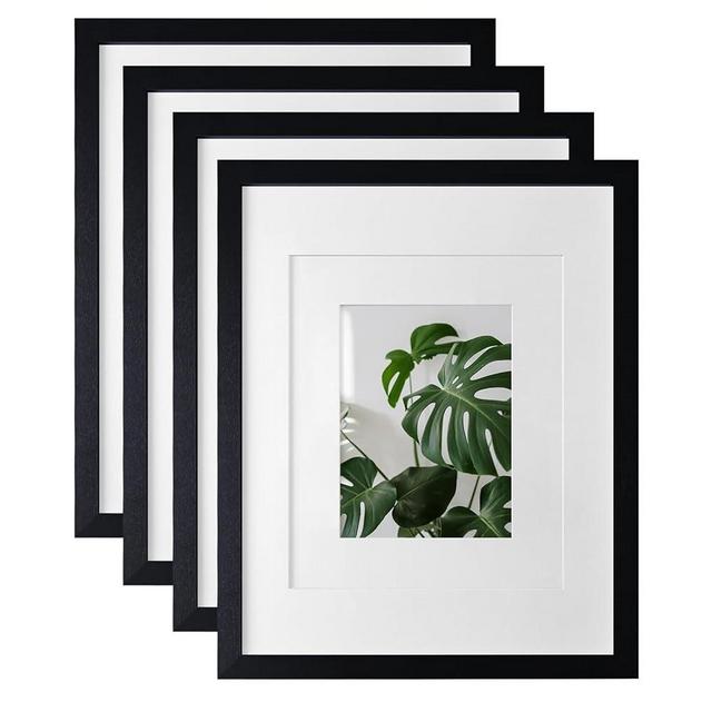 Egofine 11x14 Picture Frames 4PCS Covered by Plexiglass, Made of Solid Wood, Display Pictures 8x10/5x7 with Mat or 11x14 Without Mat for Table Top and Wall Mounting, Black with Texture