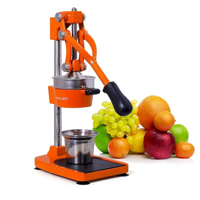 Manual Cast Iron Citrus Juicer,Commercial Hand Press,Heavy Duty Countertop Squeezer for Fresh Orange Lemon Juice,Stable When Pressed,Easy to Use & Clean (Orange)