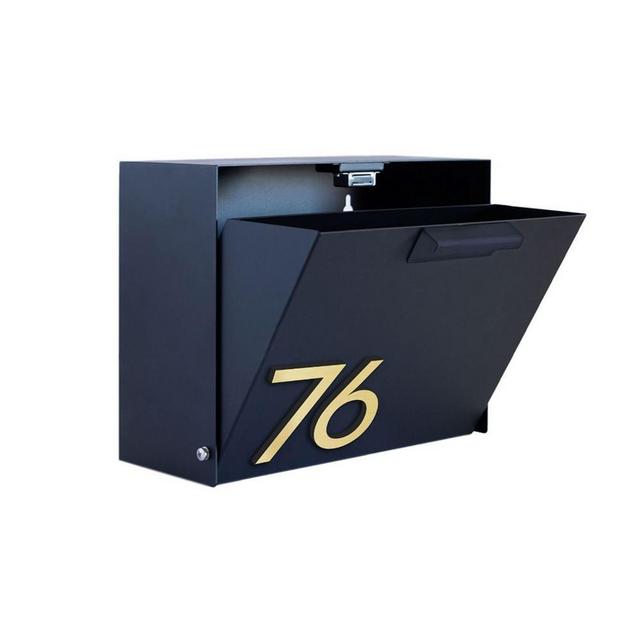 Cubby Wall Mounted Mailbox with Magnetic Wasatch House Numbers, Black/Brass