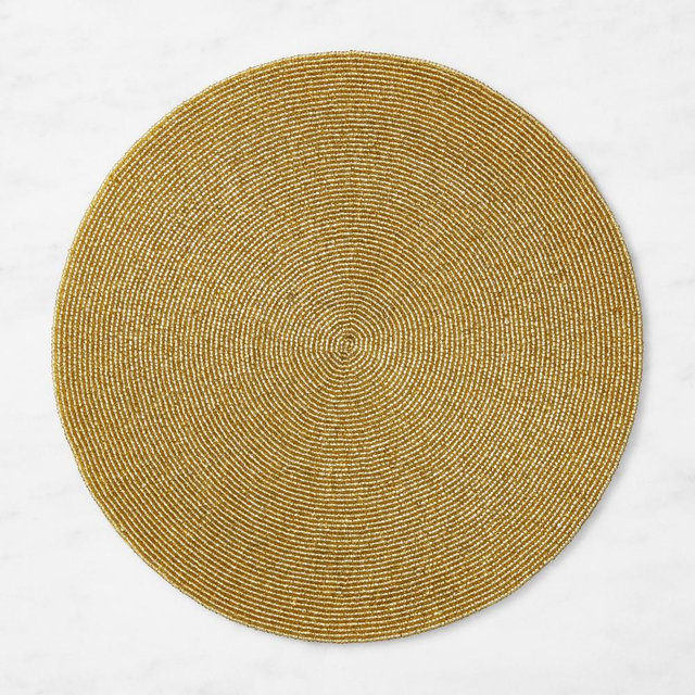 Beaded Round Placemats, Set of 4, Gold