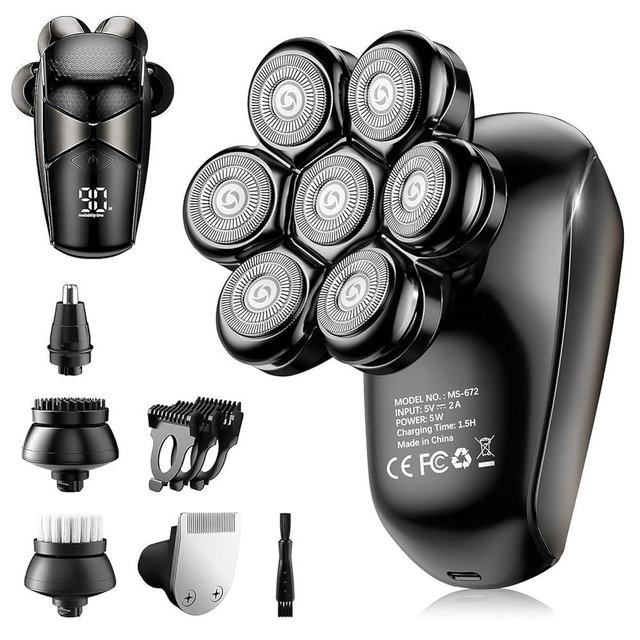 SHPAVVER Head Shavers for Bald Men: 5-in-1 Electric Razor - IPX7 Waterproof Shaving Grooming Kit for Balder - Turbo Speed & Precision Blades