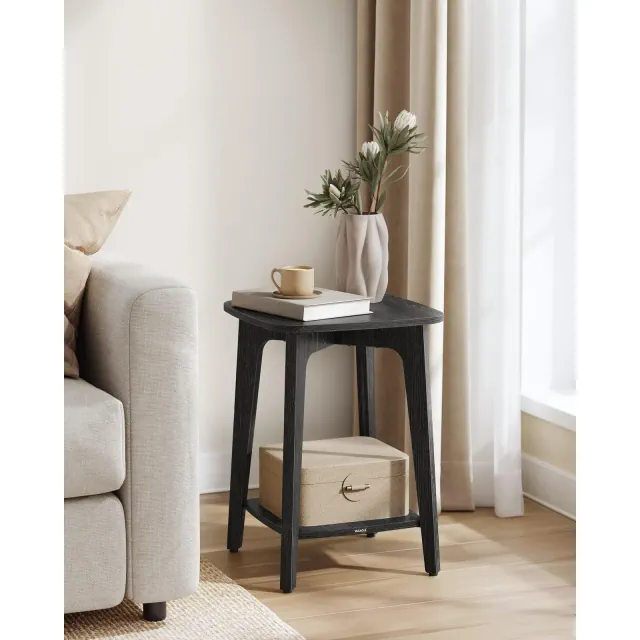 VASAGLE Side Table, Small Square End Table with Lower Shelf, Nightstand for Small Spaces, Charcoal Gray