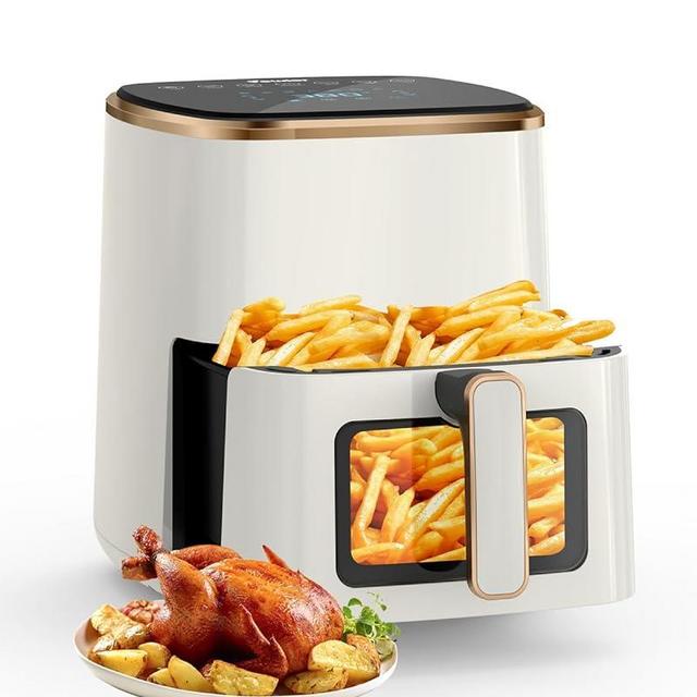 Air Fryer, VEWIOR 5.3Qt Airfyer with Viewing Window, 7 Custom Presets Large Air Fryer Oven with Smart Digital Touchscreen,Non-stick and Dishwasher-Safe Basket, Kitchen Tongs, Rack with Skewers