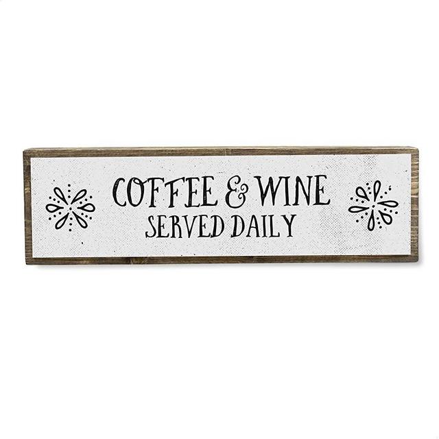 Coffee and Wine Served Daily - Handmade Metal Wood Coffee Sign – Cute Rustic Wall Decor Art - Farmhouse Decorations – Coffee Signs for Home Decor