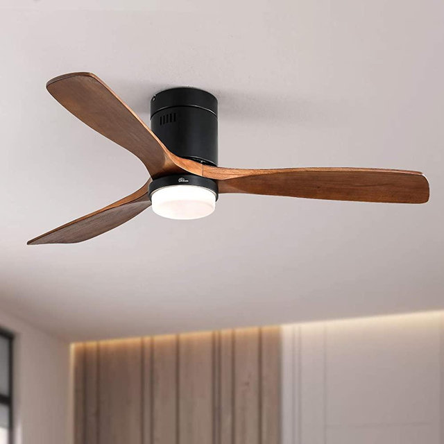 Low Profile Ceiling Fan With Lights 3 Carved Wood Fan Blade Noiseless Reversible Motor Remote Control With Light (52"Ceiling Fan With Lights)