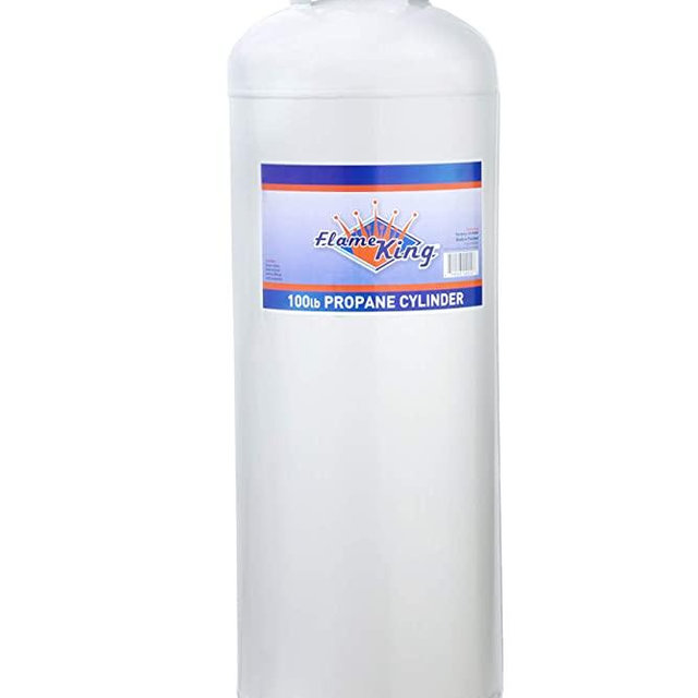 Flame King YSN100a 100 lb Steel Propane Tank Cylinder with 10% Pol Valve & Collar,White