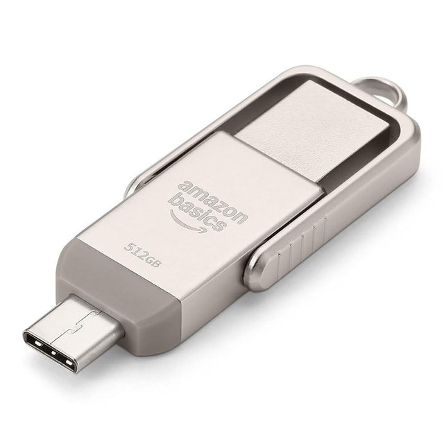 Amazon Basics 512GB USB Flash Drive, Thumb Drive Memory Stick with USB C and USB A Dual Ports, Champagne Silver