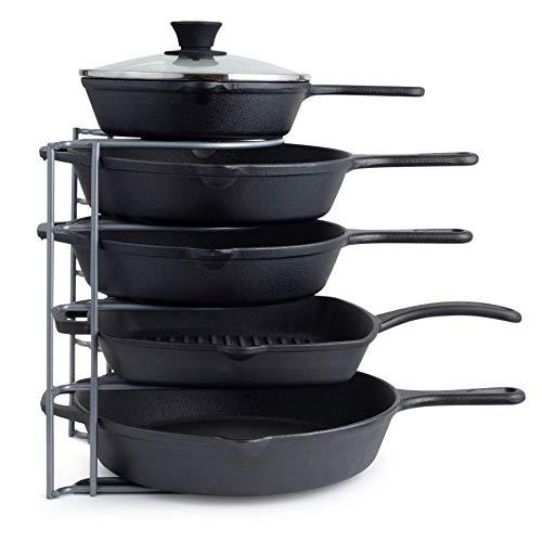 Pan Organizer for Cast Iron Skillets, Griddles and Pots - Heavy Duty Pan Rack - Holds Up to 50 LBS- Horizontal or Vertical Use - Durable Steel Construction - Grey 12.2 Inch - No Assembly Required