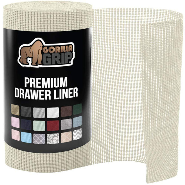 Gorilla Grip Original Drawer and Shelf Liner, Strong Grip, Non Adhesive, Easiest Install, 12 Inch x 20 FT Roll, Durable and Strong Liners, Drawers, Shelves, Cabinets, Storage, Kitchen for Desks, Cream