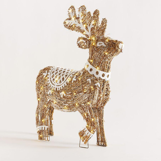 Lit Rattan Gingerbread, Brown/Red, Reindeer