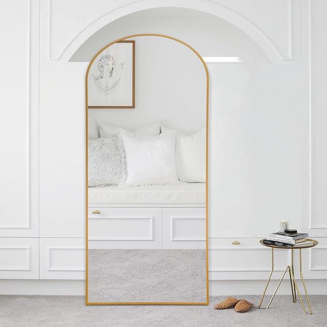 NeuType Arched Full Length Mirror, Large Arched Wall Mirror Floor Mirror with Stand, Full Body Dressing Mirrors Standing Hanging or Leaning Against Wall, Aluminum Alloy Thin Frame 71"x24", Gold