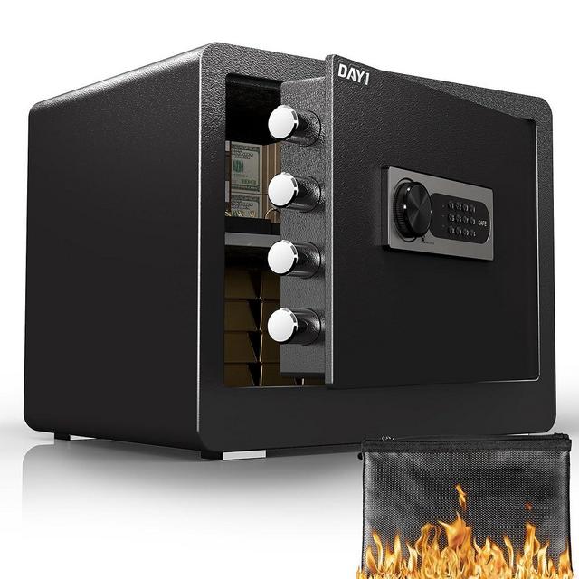 DAYI Safe Box with Fireproof Waterproof Bag, 1.4 Cubic Feet Home Security Safe for Money Cash Valuables, Digital Electronic Keypad, Dual Alarm System, Removable Shelf - D-35