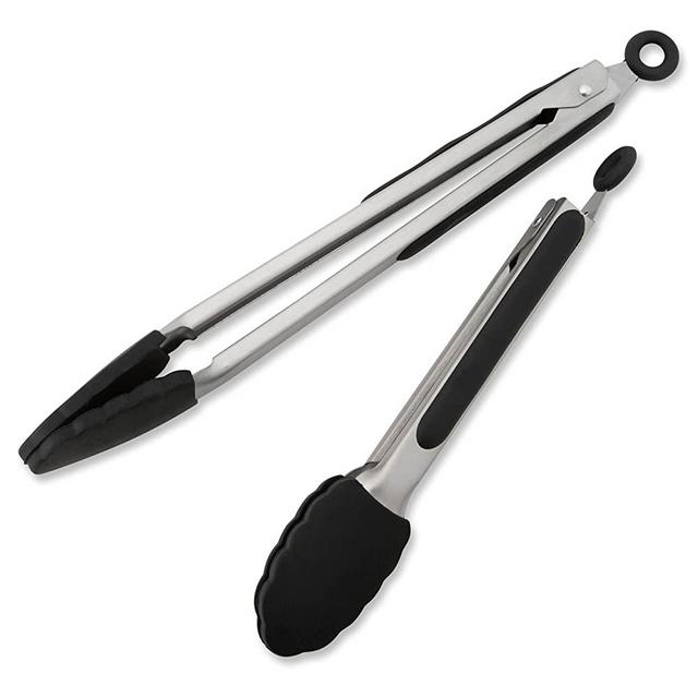 Spring Chef Kitchen Tongs with Silicone Heat Resistant non-stick Tips, 2 Piece Locking Mechanism Set Best for Serving, Cooking, Steak and Pasta, 9 and 12 Inch