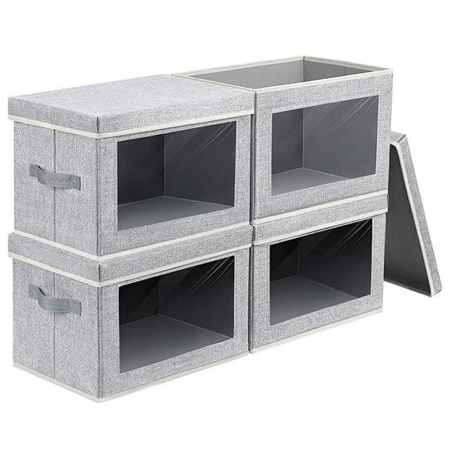 homsorout Storage Baskets, 4 Packs Large Storage Bins with Lids Window, Fabric Storage Cubes Bins for Organization, Line Closet Organizer Bins for Bedroom, Living Room, Kids' Room, Blended