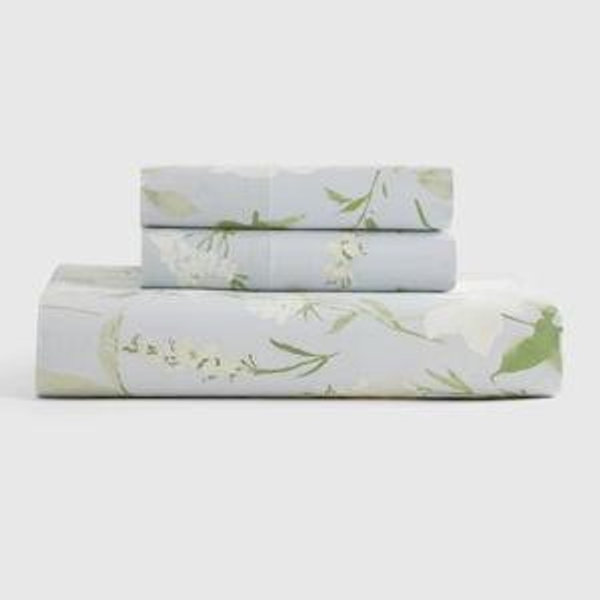 Organic Crisp Percale Fitted Sheet Set - King (Blue Garden)