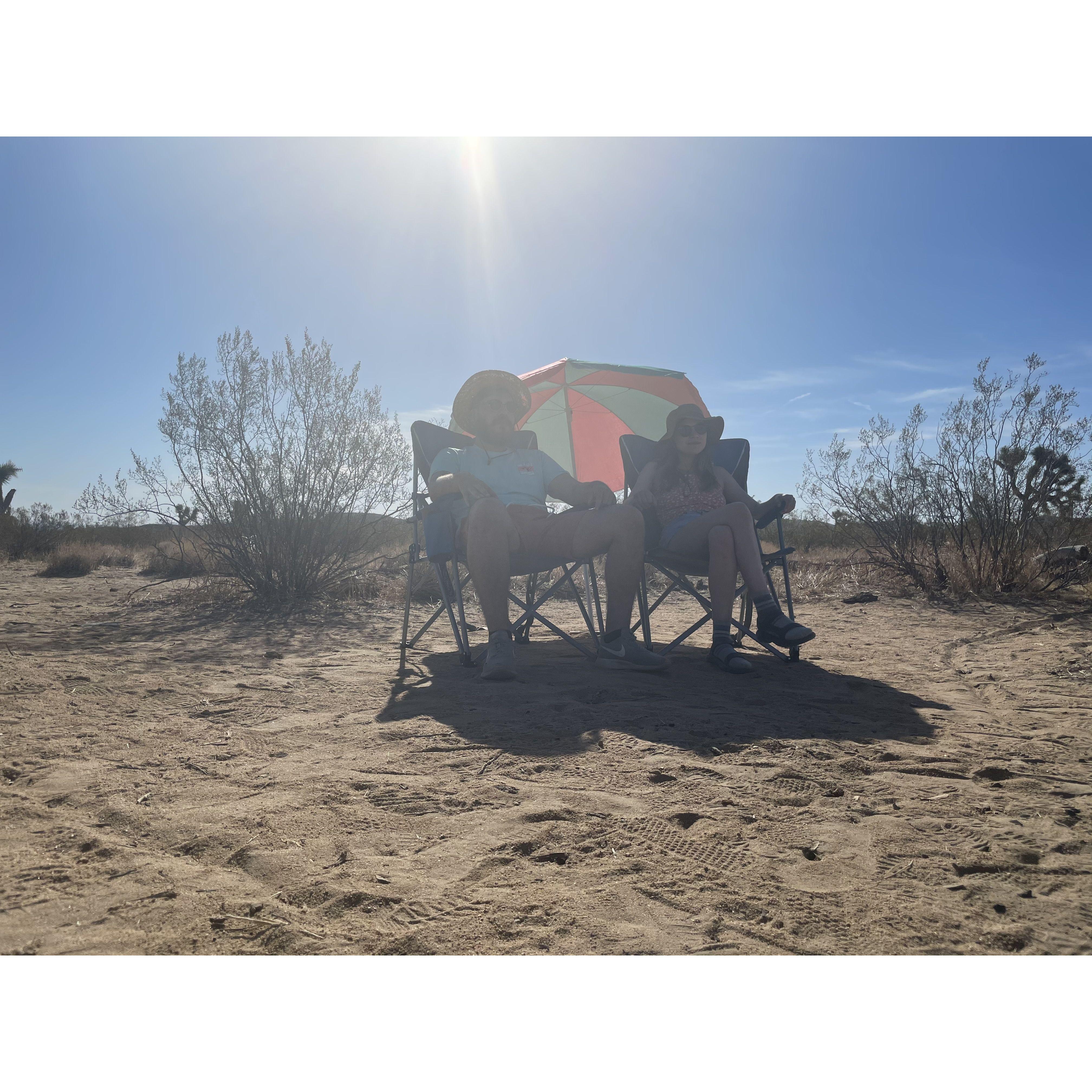 We planned a trip to Joshua Tree in the middle of summer and this was the only shade we had. Not a good idea.