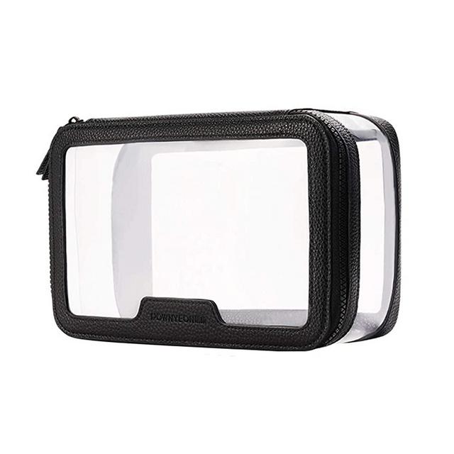 Rownyeon Clear Makeup Case Toiletry Bag Travel Makeup Train Case Portable Cosmetic Organizer Transparent Bag Black
