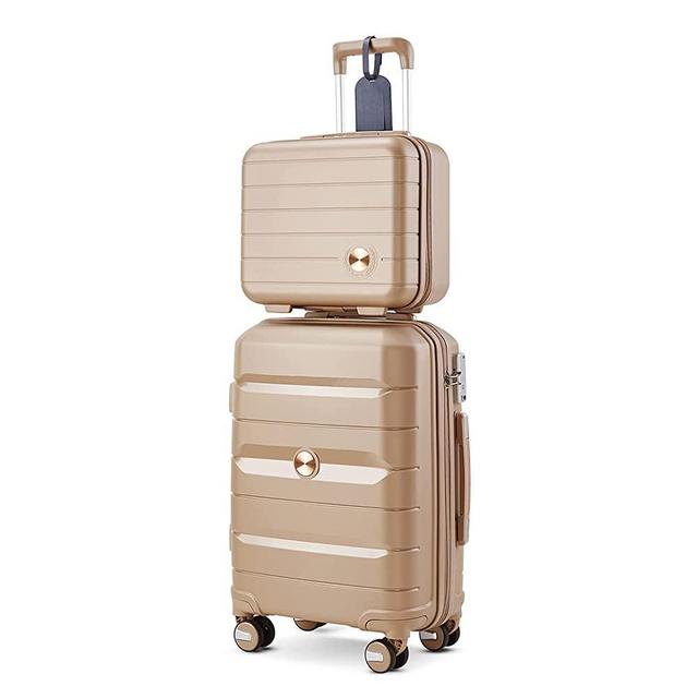 Somago 20IN Carry On Luggage and 14IN Mini Cosmetic Cases Travel Set Hardside Luggage with Spinner Wheels Lightweight Polypropylene Suitcase with TSA Lock (2-Piece Set (14/20), Noble Golden)
