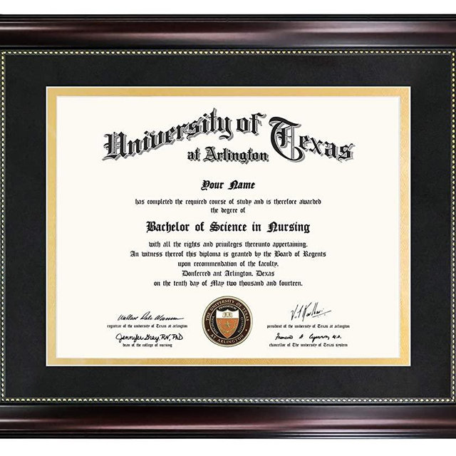 GraduationMall 8.5x11 Diploma Frame with Black Over Gold Mat or Display 11x14 Document Without Mat, UV Protection Acrylic, Mahogany with Gold Beads