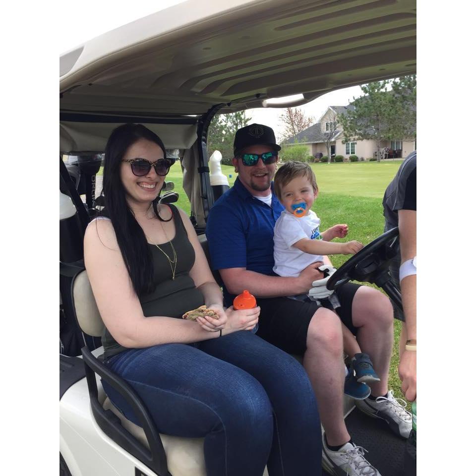 Josh golfing, me along for the ride.