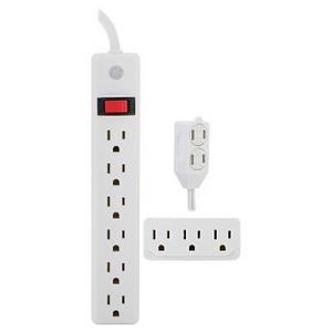 GE - Power Value Pack, 6-Outlet Power Strip, 3-Outlet Extension Cord, 3-Outlet Wall Adapter - General Electric