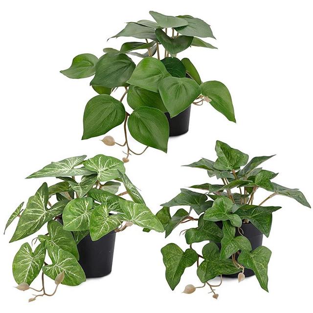 COCOBOO 3 Packs Artificial Potted Plants Small Fake Greenery Plants with Plastic Pots for Home Office Shelf Decor