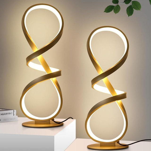 JIOODICH. 2 Pack Table Lamps, LED Touch Dimmable Spiral Desk Lamp, 3 Color Temperature Modern Nightstand Lamp, Unique Bedside Lamp for Living Room, Bedroom, Cool Lamps for Ideal Gift, Gold