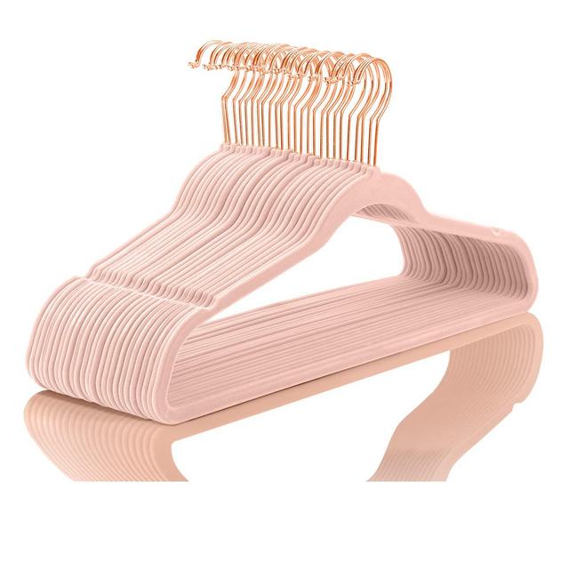 Premium Velvet Hangers (Pack of 50) Heavyduty - Non Slip - Velvet Suit Hangers Blush Pink - Copper/Rose Gold Hooks,Space Saving Clothes Hangers