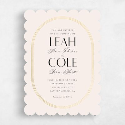 Beige Scalloped Wedding Invitation - Tatum Portrait Foil