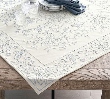 Chambray Floral Embroidered Cotton Table Throw