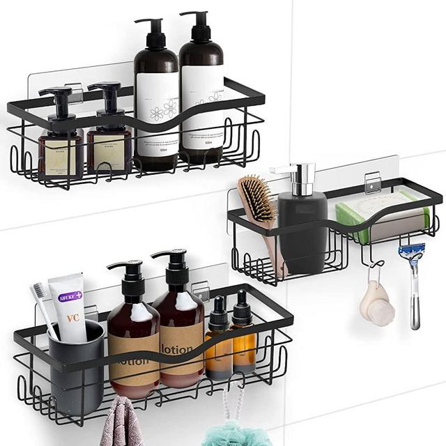 Ettori 3 Pack Shower Caddy,Soap Holder and Toothbrush Holder,No Drilling  Plastic Adhesive Bathroom Organizer,Clear 