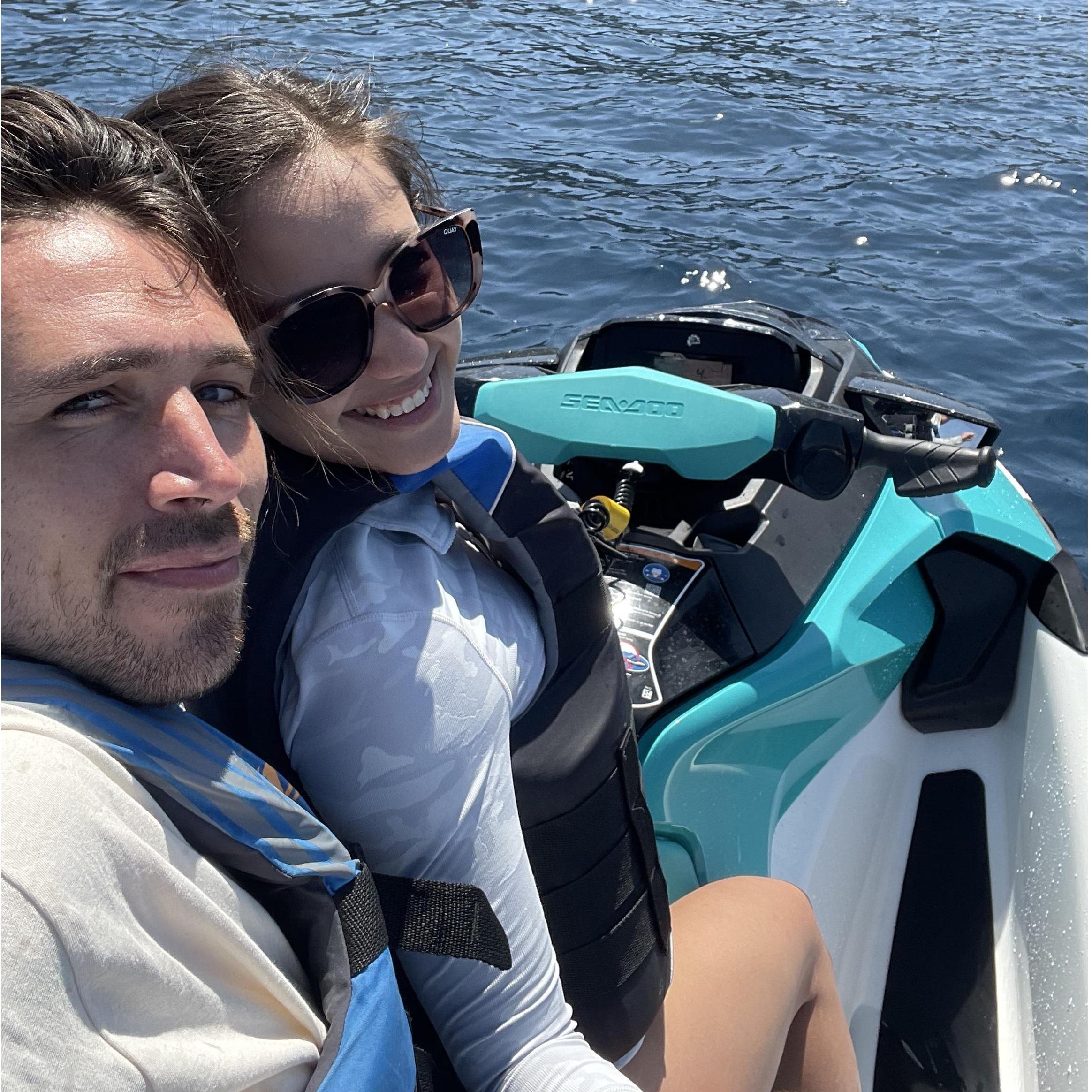 Always finding adventure together, this time jet skiing off of Catalina Island.
