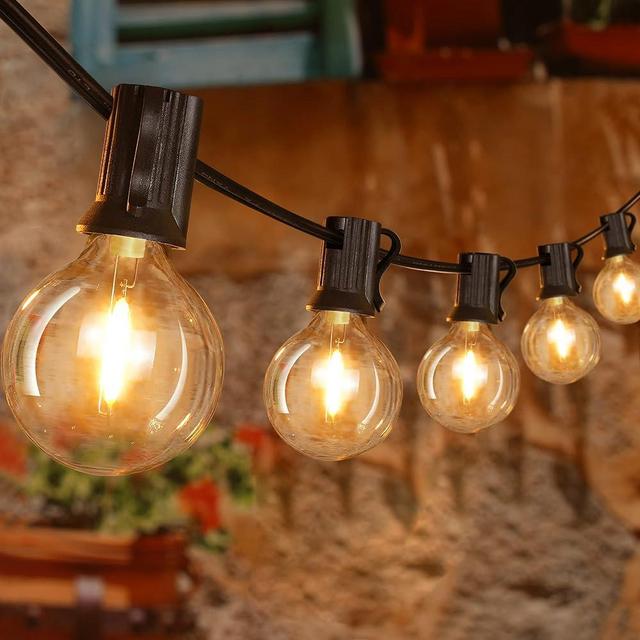 Ollny G40 50FT Outdoor String Lights, Waterproof Connectable Shatterproof Patio Light with 25 Edison + 2 Spare LED Bulbs, Outside Lights for Garden Camping Backyard Porch