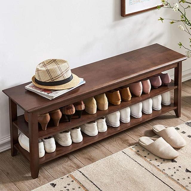 ACRO Storage Bench Wooden Shoe Bench Rustic Solid Wood Entryway Bench (Brown,47.2")