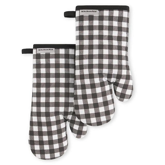 KitchenAid Gingham Oven Mitt 2-Pack Set, Onyx Black, 7"x13"
