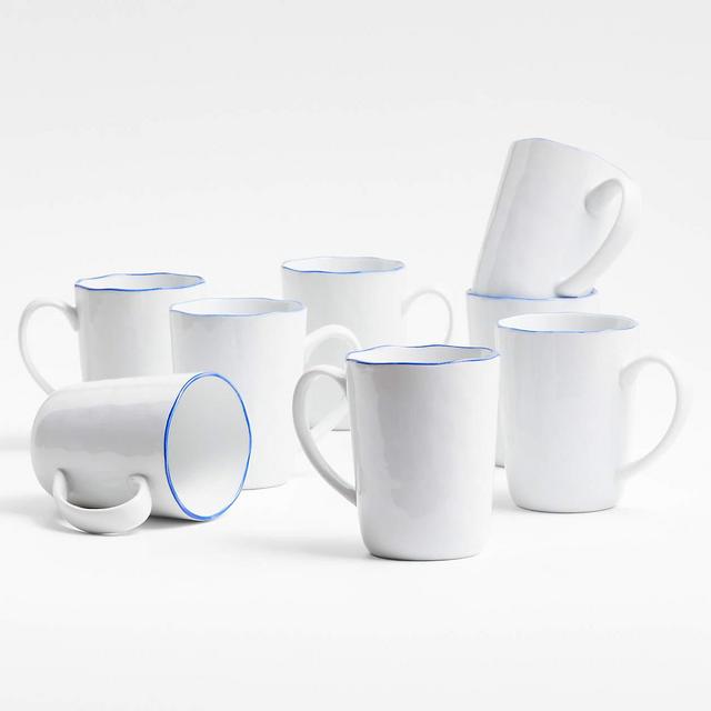 Mercer Blue Rim Mugs, Set of 8