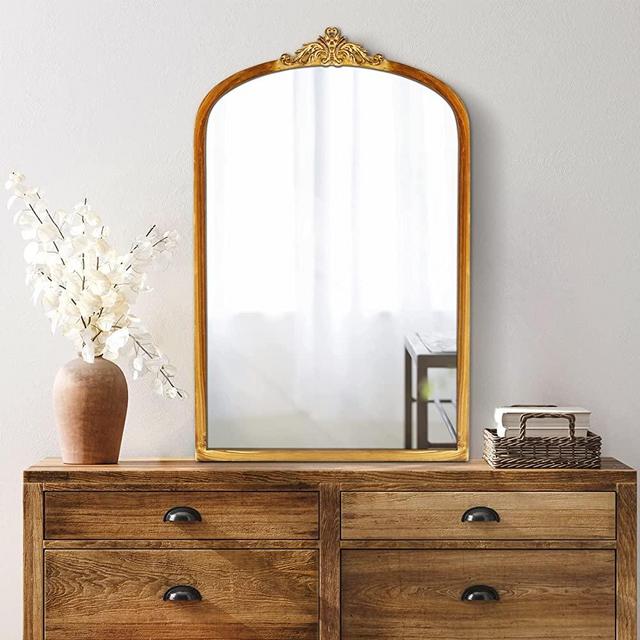 Cozdecor Antique Mirror Metal Frame Bathroom Mirror 32 * 20IN Brushed Bronze Gold Antique Wall Mirror