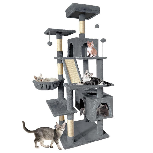 Pempet 70" Cat Tree Tower for Indoor Cats, Multi-Level Cat Tower Condo with Sisal Scratching Post (Dark Gray)