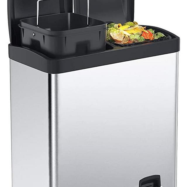 Kitchen Trash Can, 16 Gallon Dual Stainless Steel Trash Can Recycle Step Garbage Bin with Lid, Double Compartment Large Garbage Can for Home, Office by STEELGEAR
