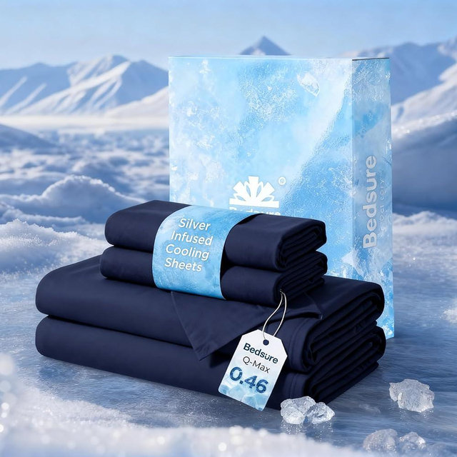 Bedsure Silver Infused Bed Sheets, Cooling Sheets for Hot Sleepers and Night Sweats, Deep Pocket Up to 16 Inches, Ultra Soft & Silky Smooth King Size Sheets Set, 4 Pieces, Navy