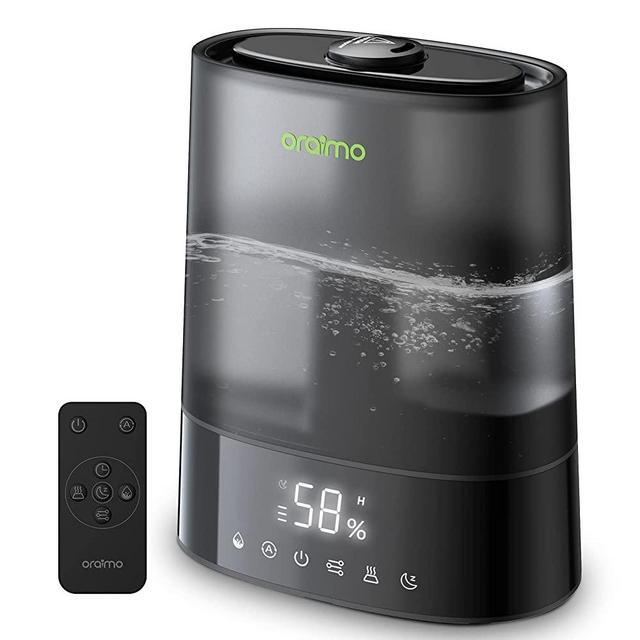 Oraimo Humidifiers for Bedroom Large Room, 6L Top Fill Cool and Warm Mist Humidifier, Max 700ml/H, Automatic Smart Humidifier Efficient, Essential Oil Diffuser, Quiet Sleep Mode, Timer, Remote Control