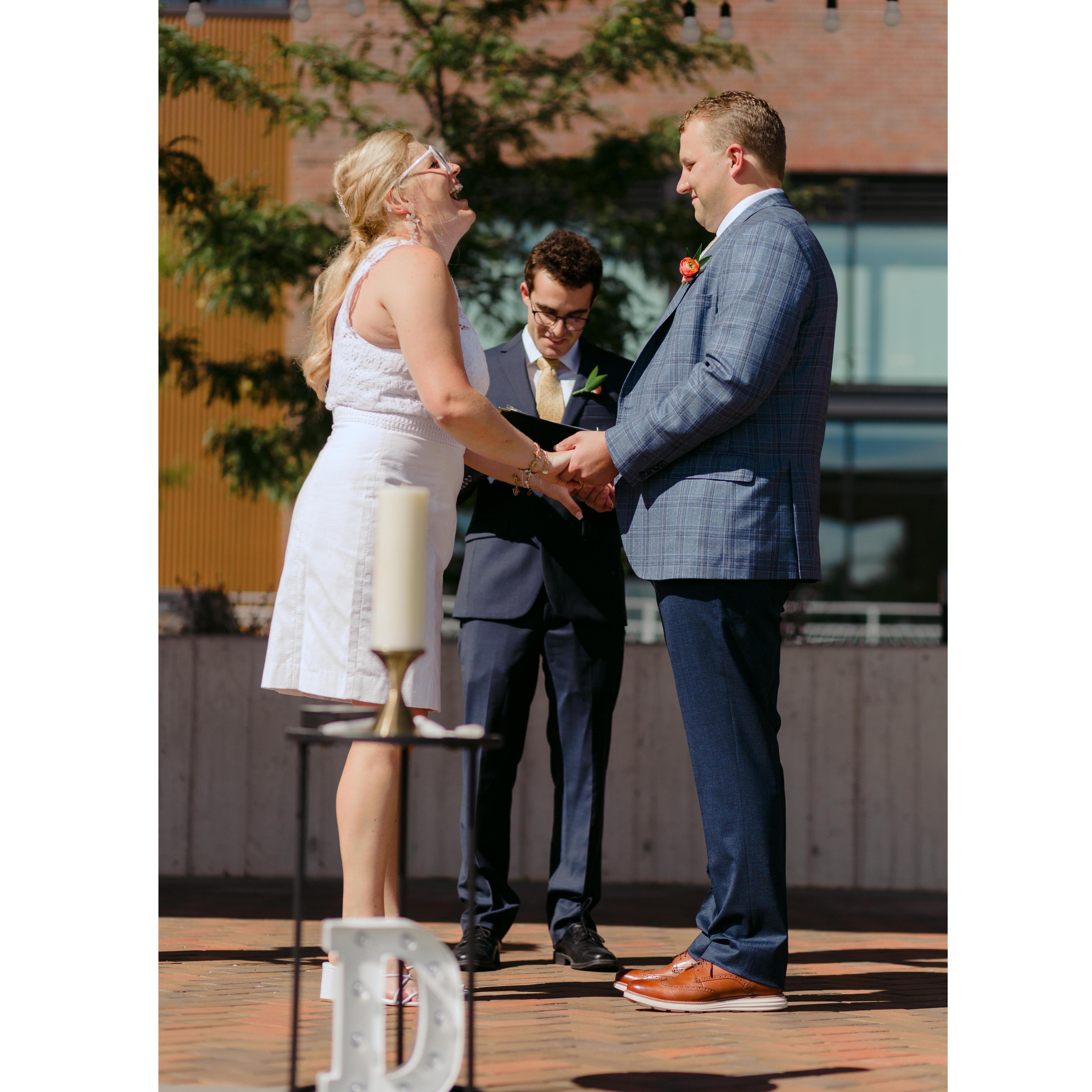 "On this SOLEMN occasion" - Tom Paasch Sr., Van & Carissa vowed to make each other laugh.