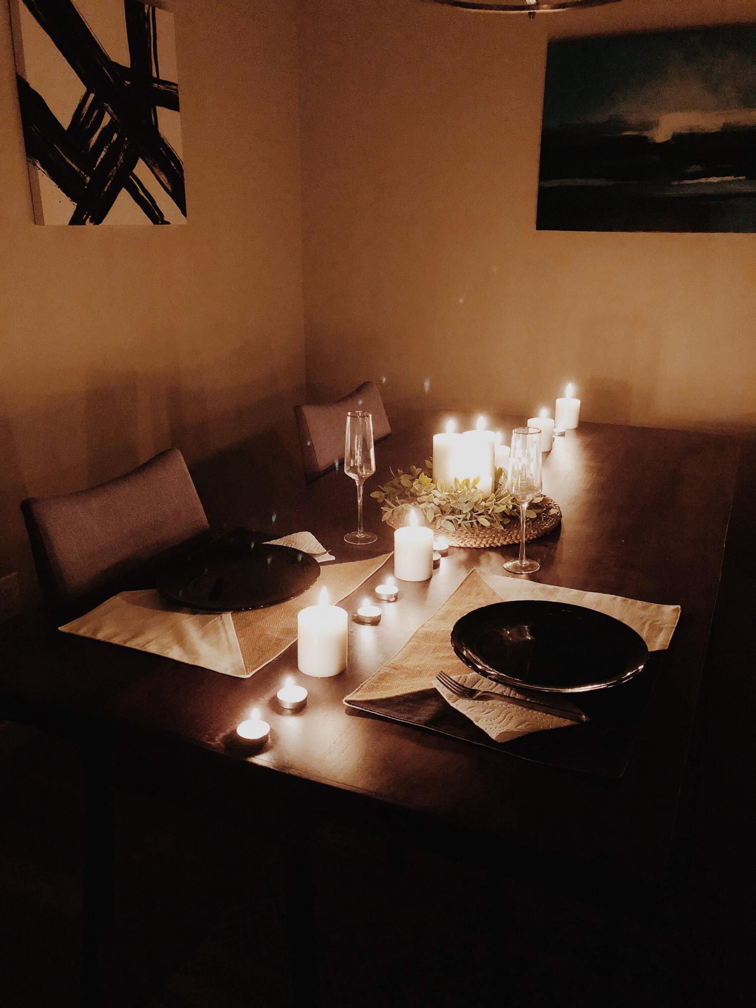 Our candle-lit dinner for two after saying YES!