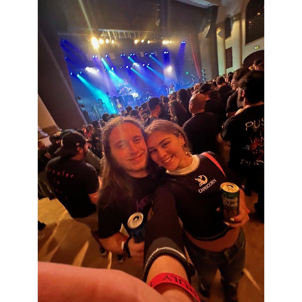 Rocking out at the show.