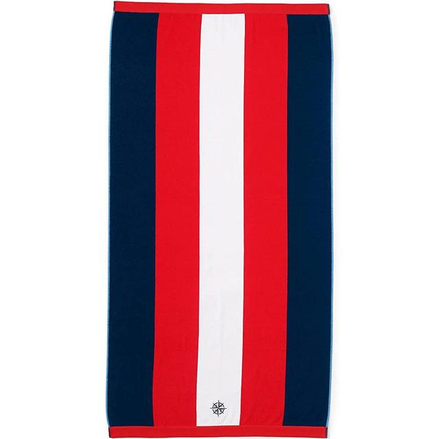Lands' End School Uniform Rugby Stripe Beach Towel Bright Cherry Stripe