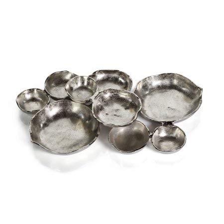 Zodax Cluster of 9 Round Serving Bowls Nickel Base 19" x 12" x 2.5"